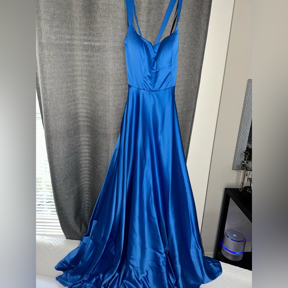 Blue Formal Dress with leg slit & pockets. Worn once. Size 1/2.